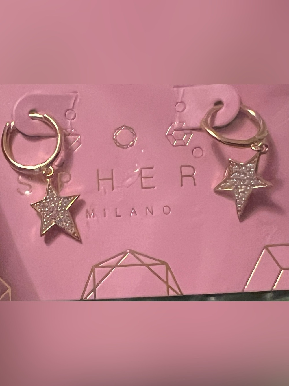 STERLING earrings pave’ star pierced hoop gold vermeil 925 silver Milano NEW